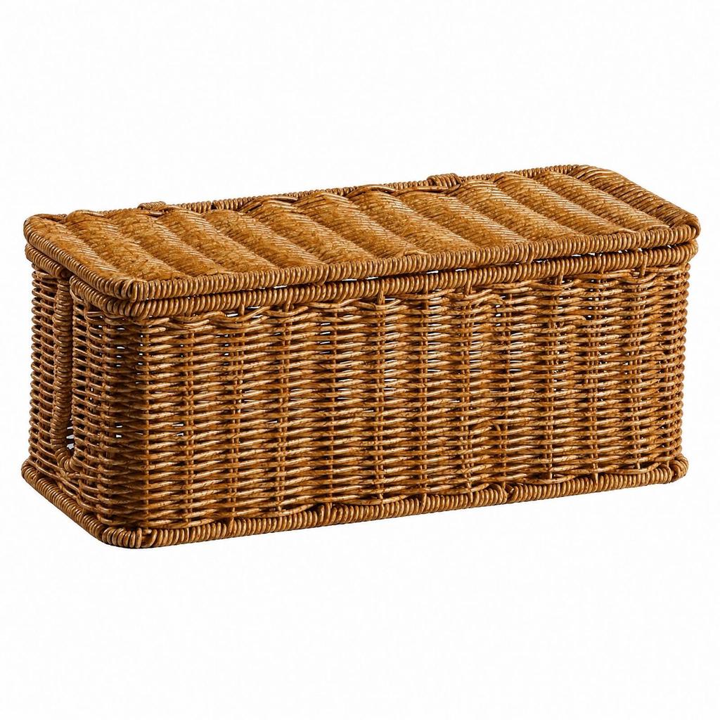 Woven Rattan Cable Management Box Decorative Power Strip Organizer with Cord Openings Enclosed