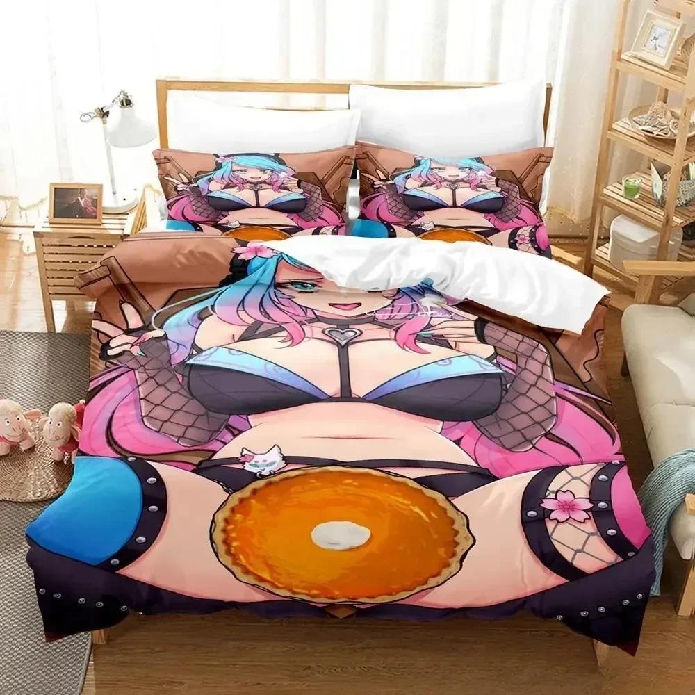 3D  Sexy Girls Silvervale VTuber Bedding Set Printed With Pillowcase Bed Duvet Cover Soft Queen King Size Bedclothes Home