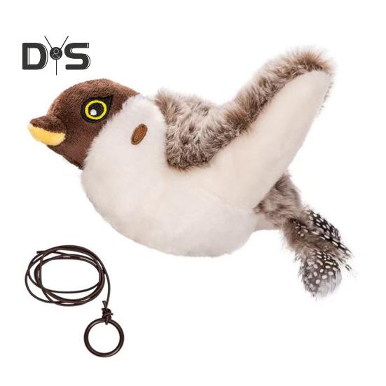 

Интерактивная игрушка для кошек с хлопающими крыльями, активируемая касанием, электрическая летающая игрушка-птица со щебечущими звуками, имитация плюшевого воробья для кошек и коричневый