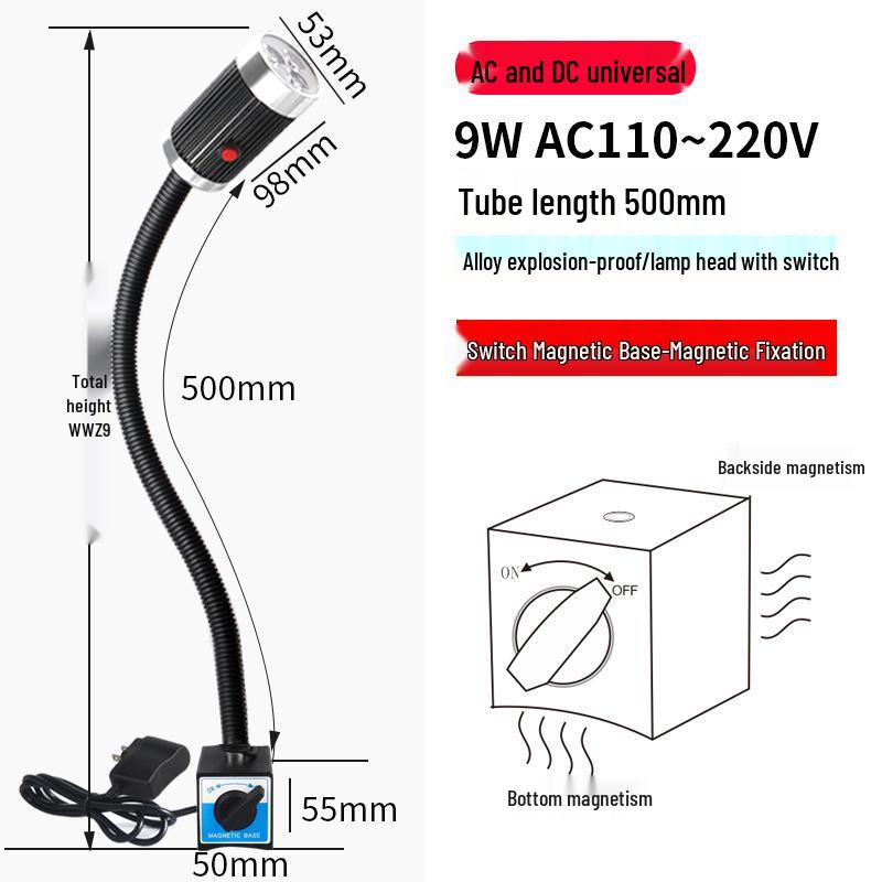LED Pracovní světlo pro obráběcí stroje – Hadicové magnetické světlo s husím krkem pro CNC soustruh 24V/220V