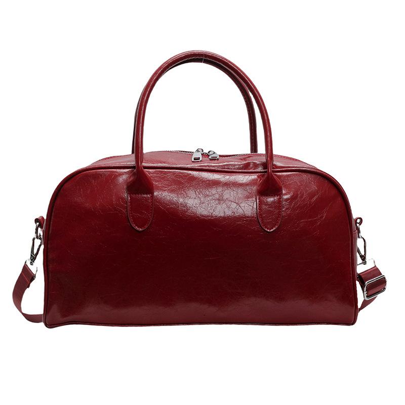 Solid color PU soft leather texture portable large bag leisure travel going out shoulder messenger bag large capacity yoga fitness bag