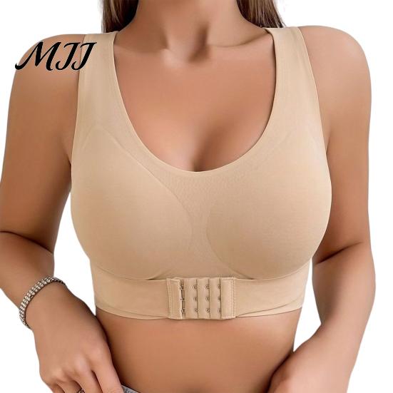 Posture Corrector Bra Women Bra, Leopard Dotted Print Push-Up Seamless No Adjustable Underwire Full Coverage Cross Back Bralette with Front Closure