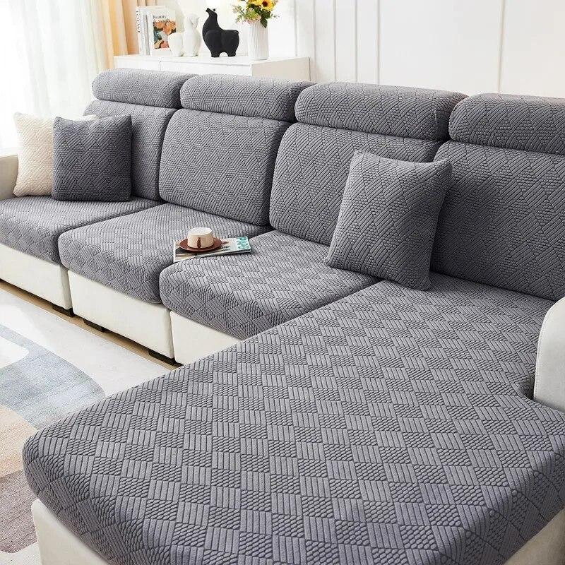 Jacquard Neuer Sofakissenbezug, einfarbig, elastischer Sitzbezug, abnehmbarer, dicker Sofaschutz, L-förmiger Sofabezug, Haustiere, Wohnzimmer, Zuhause