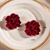 Red Flocking Flower Stud Earrings for Women Trendy Fold Petal Big Earrings Wedding Party Lucky Personality Jewelry Girls Gift