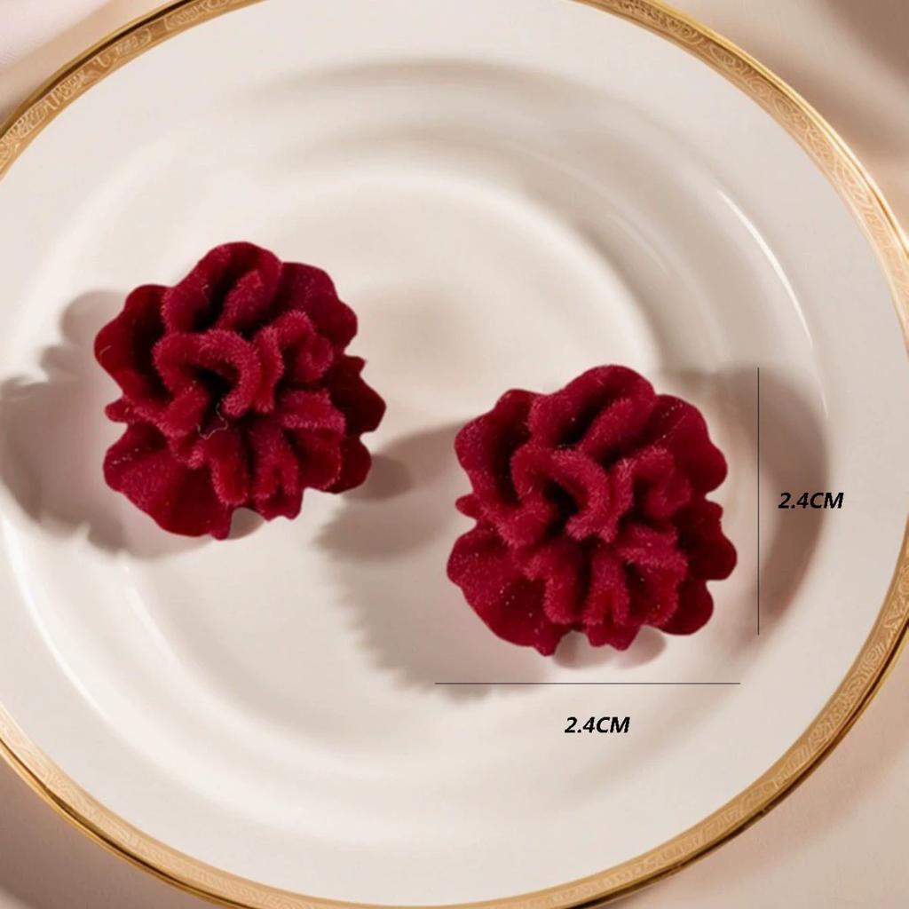 Red Flocking Flower Stud Earrings for Women Trendy Fold Petal Big Earrings Wedding Party Lucky Personality Jewelry Girls Gift