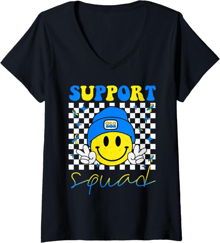 Support Squad Down Syndrome Awareness Day Groovy Ladies  V-Neck Tshirt Unisex T-Shirt M