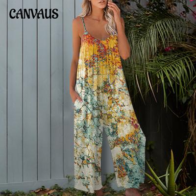 Summer Women's Plus Size Pant Camisole Vest Jumpsuit Tie Dye Wide Leg Pants