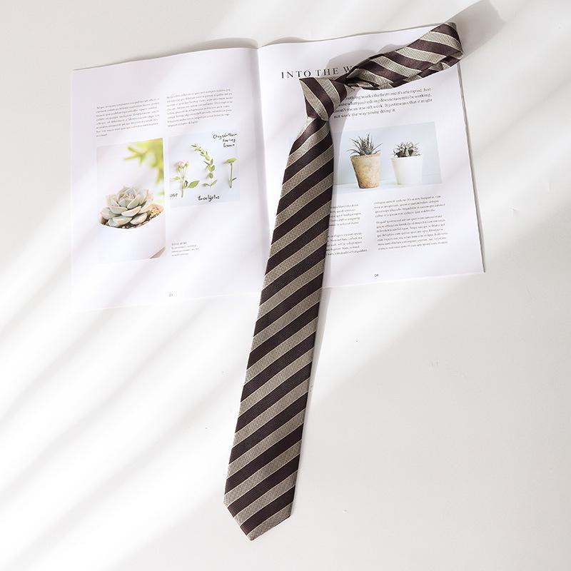 

Коричневый кофейный полосатый ретро-галстук для женщин, повседневный аксессуар ручной работы, вдохновленный стилем японского колледжа