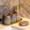 4-Piece Ceramic Bathroom Accessory Set with Tumbler, Lotion Dispenser, and Soap Dish, Stylish Home Decor