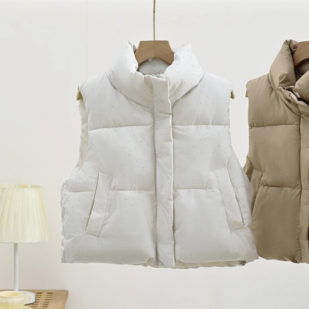 Women S Stand Collar Sleeveless Short Vest Solid Color Casual