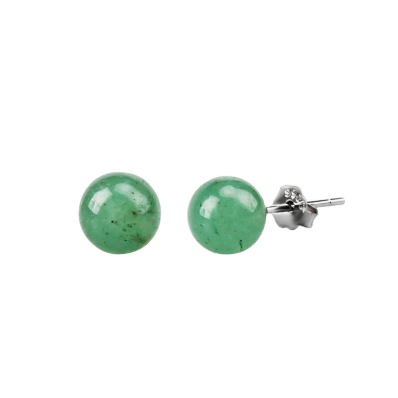 Jade Angel 925 Sterling Silver Aventurine Stud Earrings for Women - 6MM Round Bead Fashion Earrings