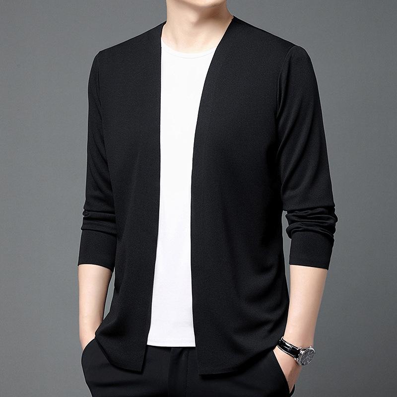 

Мужской вязаный кардиган с длинным рукавом на весну и осень, не оставляющий следов повседневный кардиган, деловой дышащий кардиган XS