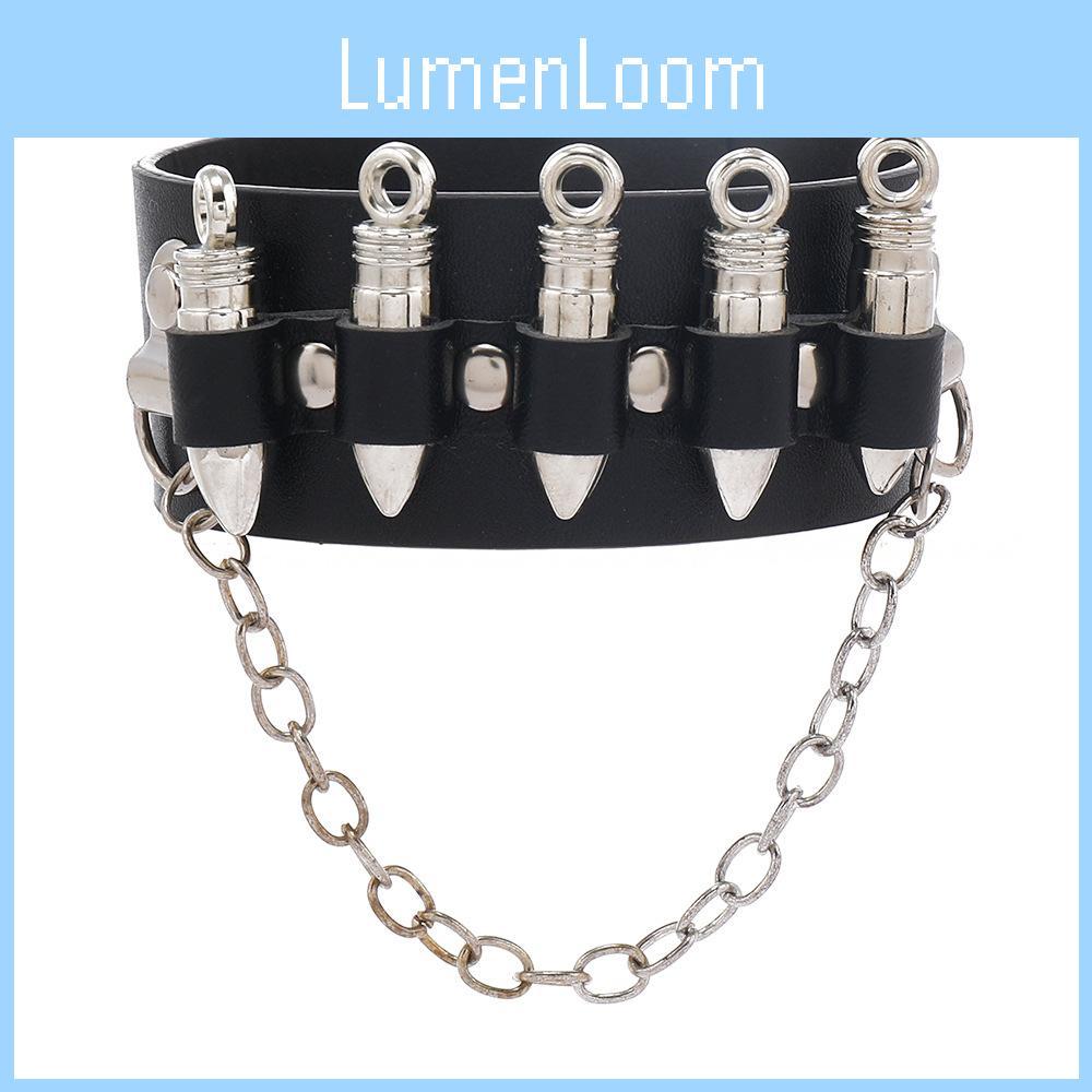 Gothic Skeleton And Bullet Design Neutral Chain Leather Handpiece For Halloween Accessories Summer