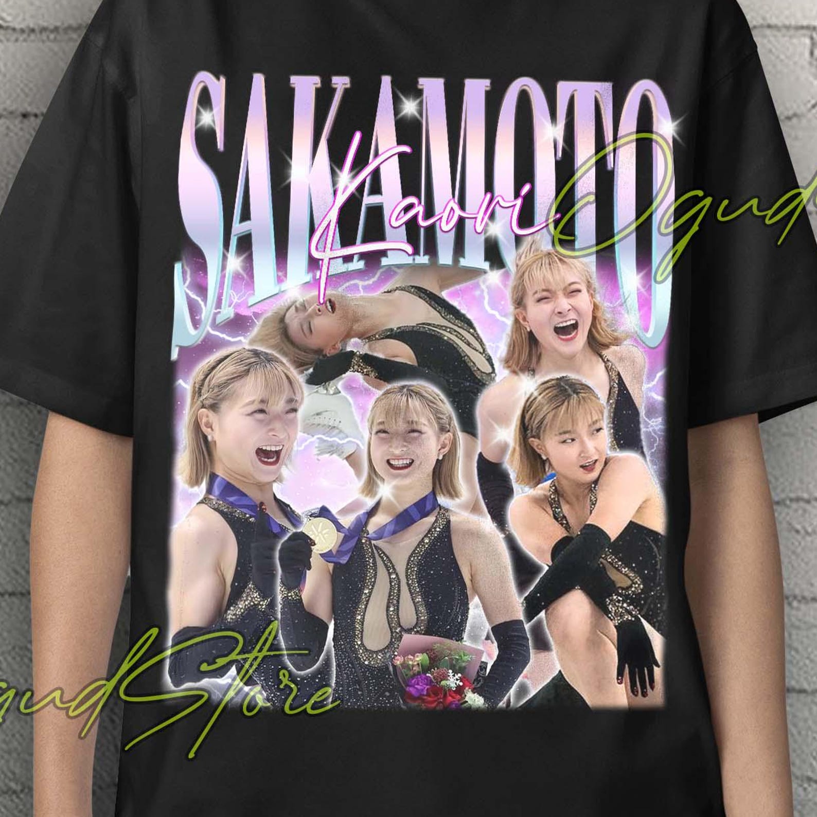 Kaori Sakamoto Ice Skating Collage T-Shirt, Retro Graphic Tee, Figure Skater Apparel XL