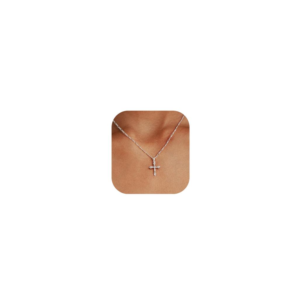 Cross Necklace for Women,Double Cross Necklace 14K Gold Plated Cross Pendant Necklace Dainty Gold Cross Necklaces for Women