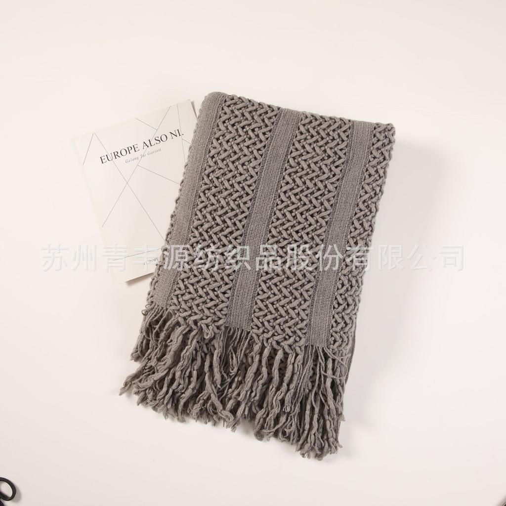 Nordic Sofa Blanket Knitted Hotel Throw Ins Blankets Bed End Hollow Out Artistic Tassel Warm Nap 8 Colors Korean Style Fashion