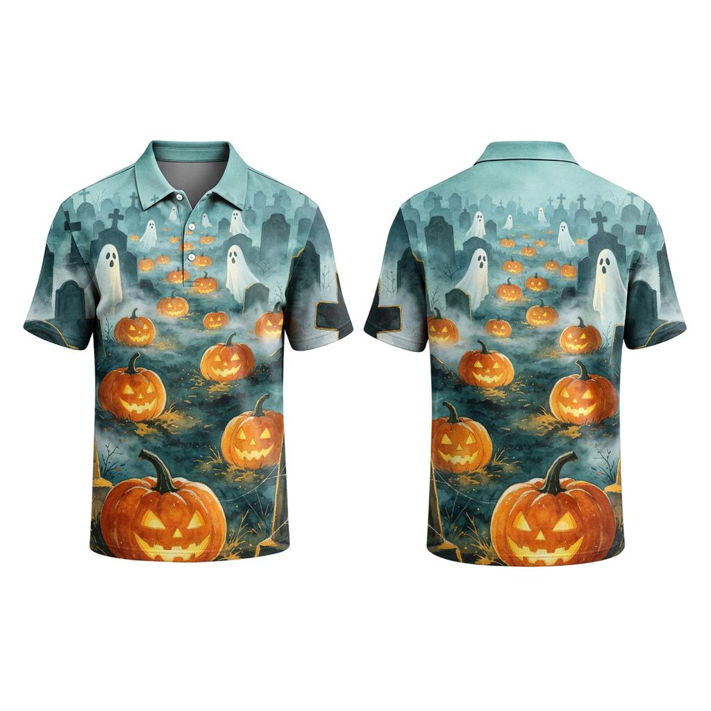 Men's Halloween Printed Short Sleeve Shirt for Party and Daily Wear