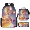 Monogatari Anime Backpack Set for Students - Lightweight Waterproof School Bag with Shoulder Bag and Pencil Case 3-in-1