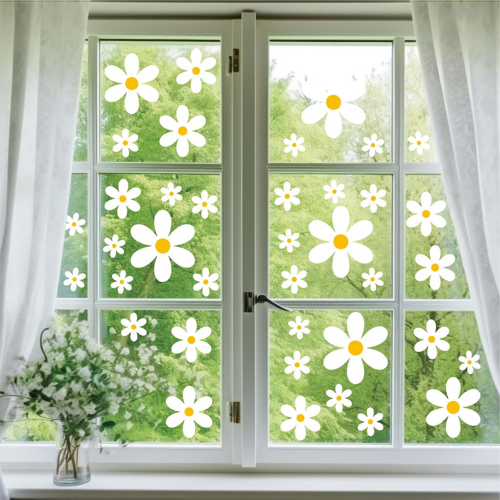 White daisy flower window sticker spring home living room glass window door decoration waterproof electrostatic glass sticker