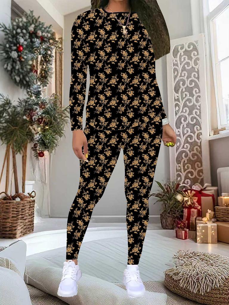 Women's  Leopard Print Print 2-Piece Outfit: Long Sleeve Crew Neck Top & Pants, Holiday Limited Casual Party Gift Suit