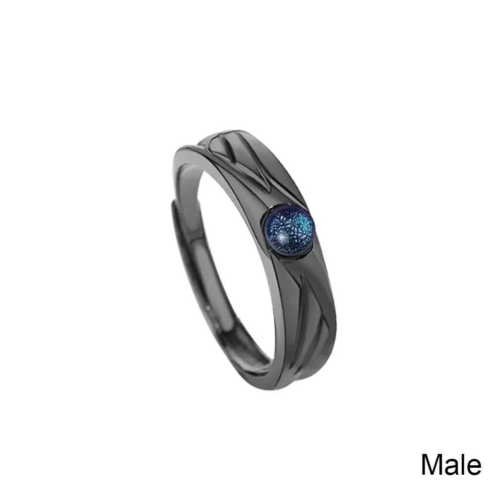 Retro Fashion Couple Ring Glaze Moonstone Black White Angel Demon Adjustable Jewelry Gift