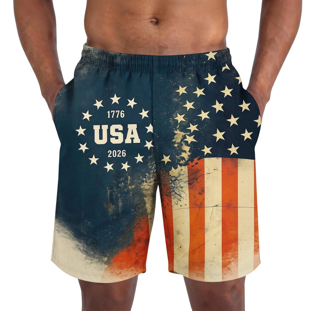 Men's Casual Trendy Independence Day Printed Shorts, Lightweight Breathable Athletic Shorts For Men