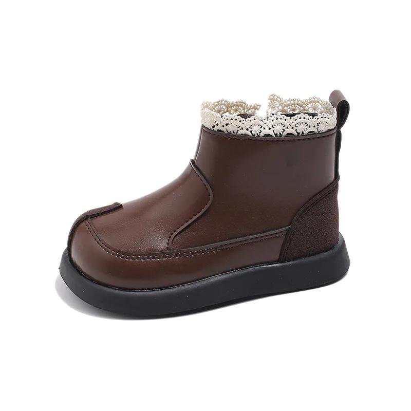 Kids Short Boots with Sweet Lace Girls Princess Boots with Cotton Non-slip 2024 Autumn Winter New Children Ankle Boots Elegant