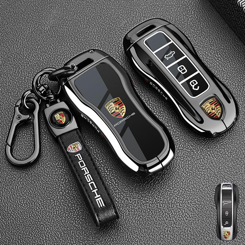 Metal Car Key Case Cover Holder Protection Key Bag Accessories For Porsche Cayenne Panamera Macan Cayman 718 911 Taycan Sticker
