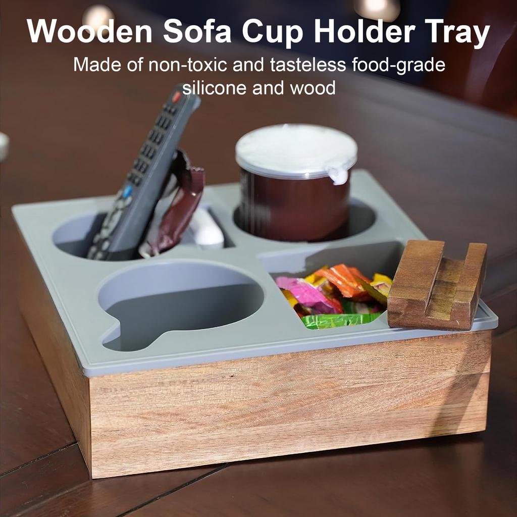 Car Home Wooden Storage Rack Fruit Water Cup Tray Multifunctional Living Room Organizer Bedroom Snack Drink Storage Stand Shelf