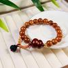 DIY Peach Wood Buddhist Beads Rosary Bracelet for Wealth and Prosperity - Gourd Charm Retro Style Unisex Jewelry