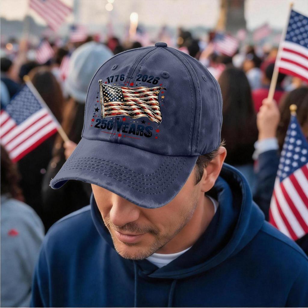 Adjustable Baseball Cap with Embroidered Flag 250 Years Anniversary 1776 to 2026 Casual Unstructured Dad Hat for Men Women