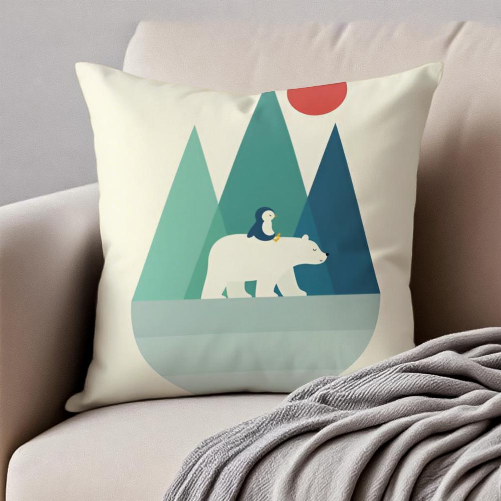 Simple Nordic Modern Anime Style Art Cushion Cover Pillowcase Antidustmite Invisible Zipper Short Plush Sofa Cushion