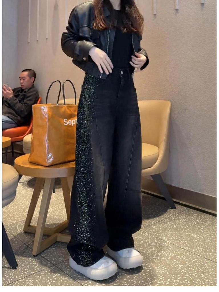 Women's 2026 Wide-Leg Denim Pants: Curved Knife Design, Spring Collection, Plus Size, Ideal for Pear-Shaped Body