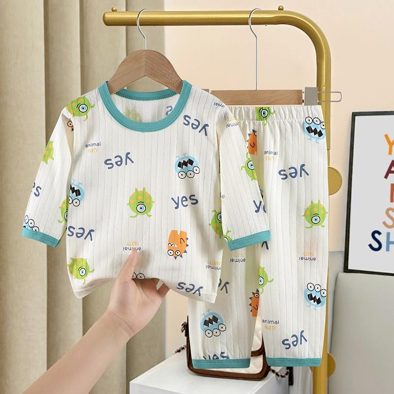 Kids Cotton Long Sleeve And Pants Pajamas Set Soft Breathable Baby Sleepwear Cartoon Room Wear Boys Girls Clothes
