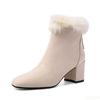 Kleine Größe Winter Neuer Stil Quadratische Zehenpartie mit Plüschfell Dicker Absatz Kurze Schaft Damenstiefel Plüsch Mode Damen Designer Stiefel