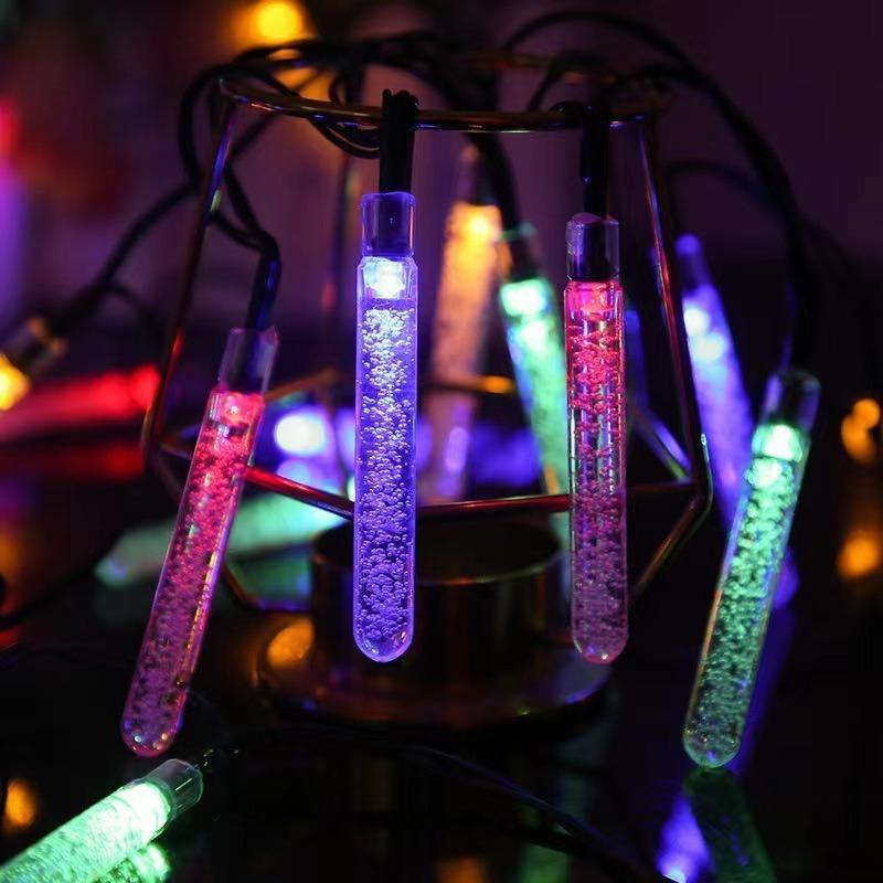 Christmas Decor Outdoor Solar Powered String Lights 20/50/100 LED Cylindrical Bubble Wand Lights for Wedding Party Birthday Garden Camping