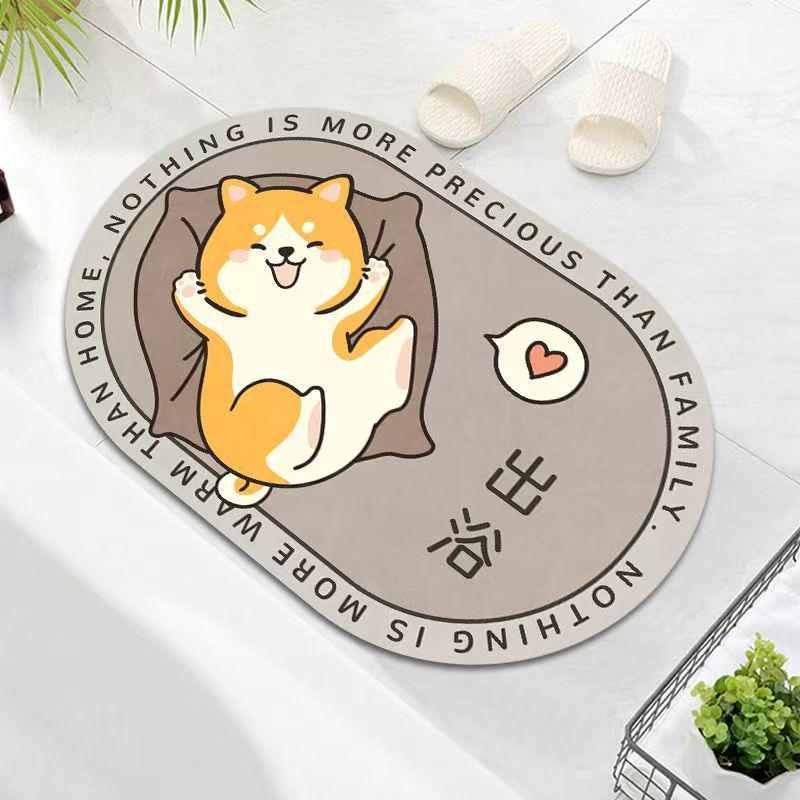 Puppy Cartoon Diatom Mud Non-Slip Bathroom Mat - Quick Dry & Water Absorbent Floor Mat
