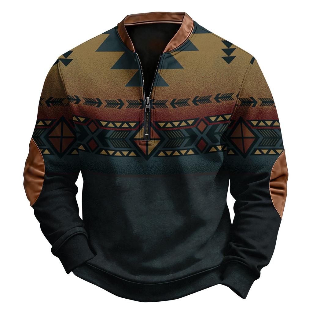 Men's Print Western Pullover Sweatshirt Pattern Long Sleeve Top