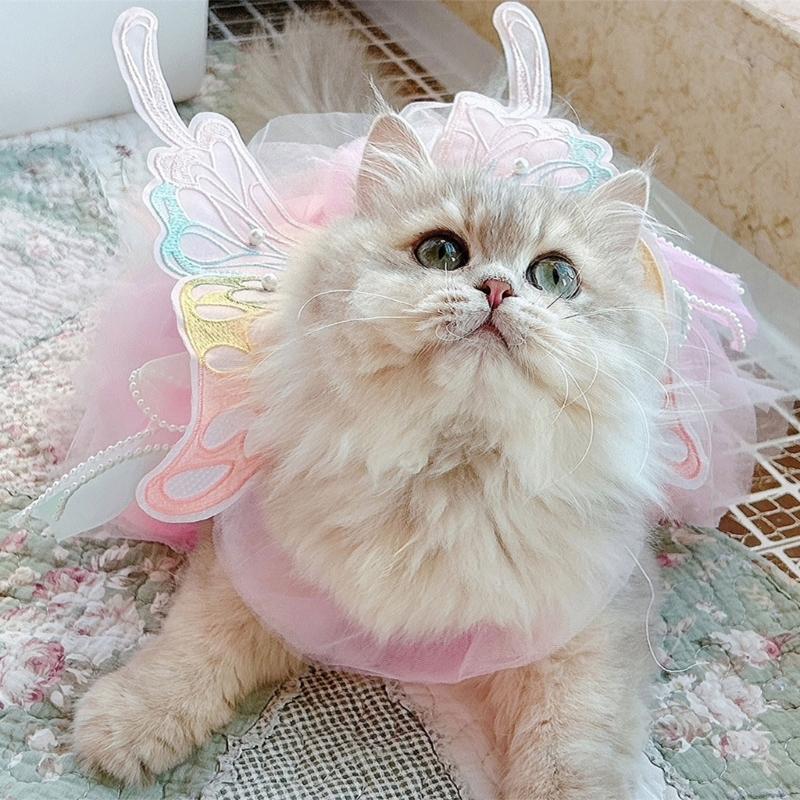 Pet Princess Gown for Cats and Small Dog Easy To Wear Butterfly Designs Cats Dress for Pet Birthdays and Photoshoots