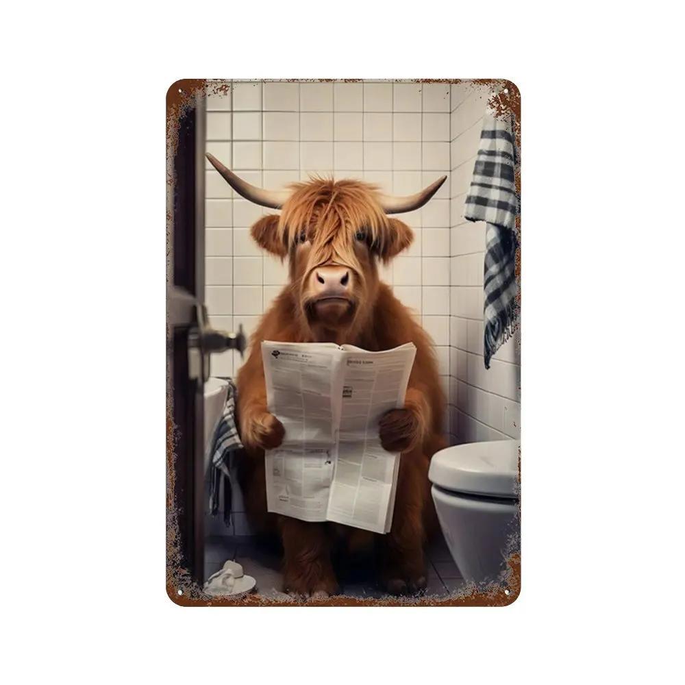 Funny Animal Posters Metal Tin Sign Plaque Dog Monkey Reading Newspapers Decorative Plates For Toilet Bathroom Wall Art Decor