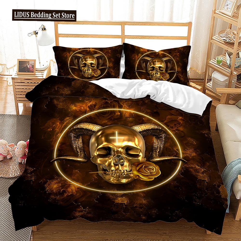 Skull Duvet Cover Set Butterfly Pattern Dark Purple Background King Queen Size For Kids Boys Girls Bedding Set With Pillowcases