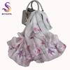 [BYSIFA] Women Chiffon Pure Silk Scarf Cherry Blossom Floral Design Long 100% Silk Shawl Scarf Purple Pink Silk Scarves Echarpes