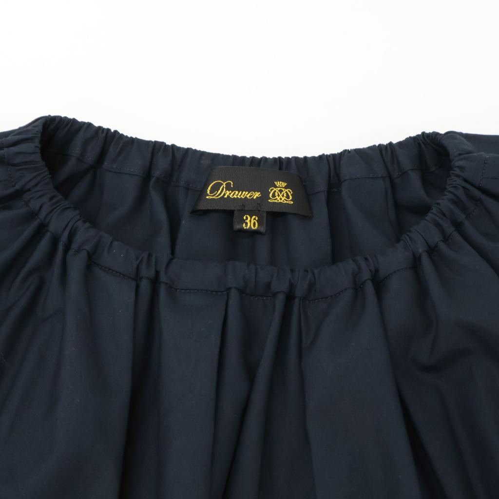 DRAWER 6526-299-1409 Navy Gathered Short Sleeve Dress Dress 36 NavyUsed