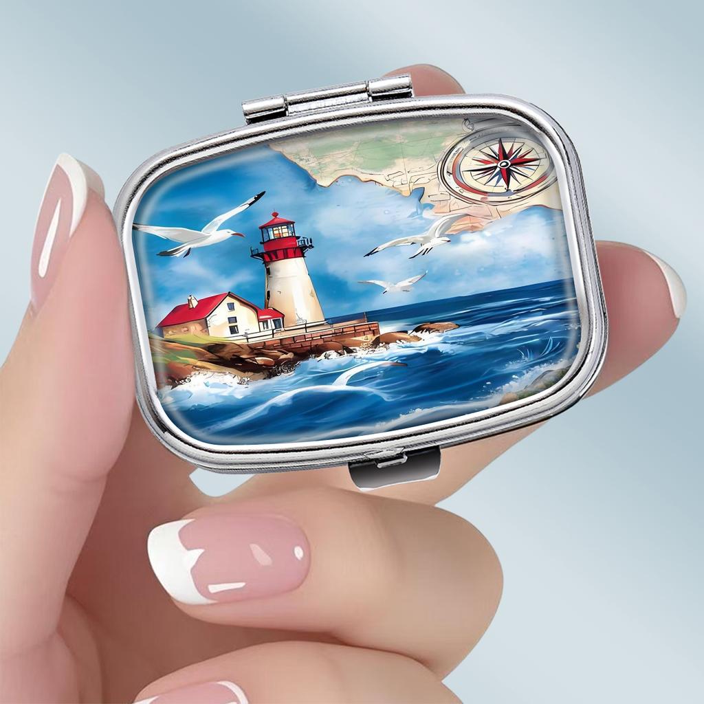 Tragbare Pillendose mit 2 Fächern, Mini-Metall-Medikamenten-Organizer-Etui, Niedlicher bedruckter Pillenbehälter für Vitamine, Pillen, Schmuck, Reisen, Tägliche Anwendung