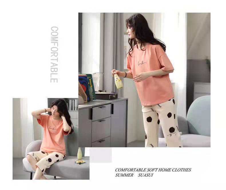 Korean Style Women's Summer Pajama Set – Imitation Cotton, Short Sleeve, Capri Pants, Thin, Cute, Plus Size