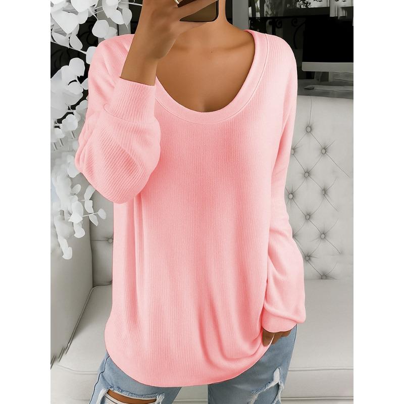 MGHR Women's Fashion Casual Long Sleeve U-Neck Blouses & Shirts