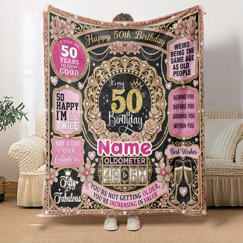 Golden Milestone Celebration Customize Your Name Home Blanket Happy 50Th Birthday Customize Your Name Home Blanket Soft Cozy Lightweight Allseason