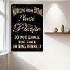 Working From Home Do Not Knock Metal Tin Sign Please Beige Text Vintage Wall Decor for Office Home Studio Bar Man Cave