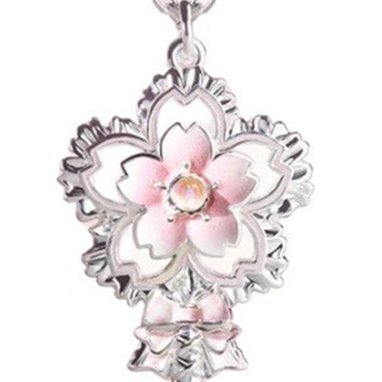 Cherry Blossom Key Necklace Pendant Pink Enamel Alloy Choker Romantic Jewelry Gift for Women Girlfriend Mom