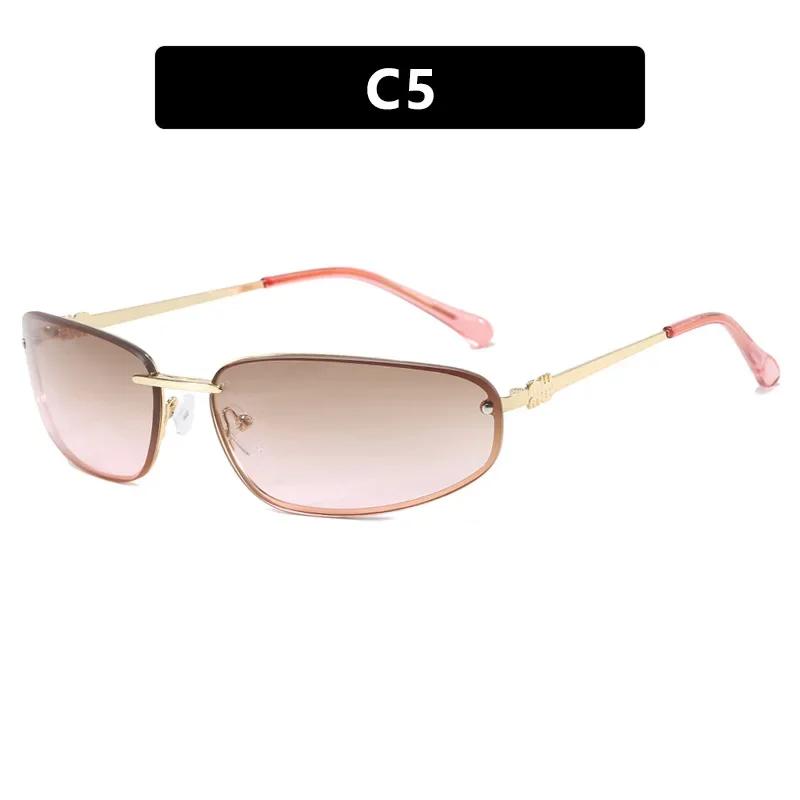 Neutral Fashion Rimless Oval Sunglasses Retro Cat Eye UV400 Sun Glasses for Outdoor Travel Driving Eye Protection